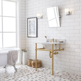 Embassy 30" Single Wash Stand, P-Trap, Top and Basin, Faucet and Mirror included in Satin Gold