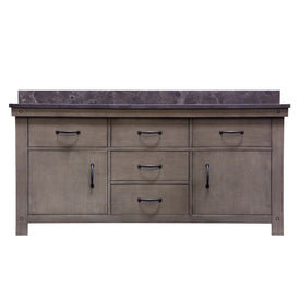 Aberdeen 72" Double Bathroom Vanity in Grizzle Gray with Faucets and Blue Limestone Top