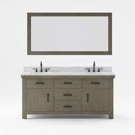 Aberdeen 72" Double Bathroom Vanity in Grizzle Gray with Mirror and Carrara White Marble Top
