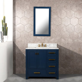 Madison 36" Single Bathroom Vanity in Monarch Blue with Carrara Marble Top and Mirror and Faucet