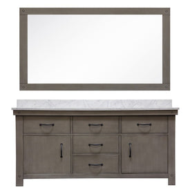 Aberdeen 72" Double Bathroom Vanity in Grizzle Gray with Mirror, Faucets and Carrara White Marble Top