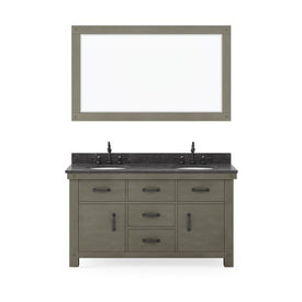 Aberdeen 60" Double Bathroom Vanity in Grizzle Gray with Mirror and Blue Limestone Top
