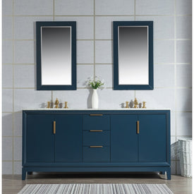 Elizabeth 72" Double Bathroom Vanity in Monarch Blue w/ Carrara White Marble Top and Faucet(s)