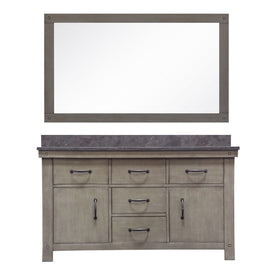 Aberdeen 60" Double Bathroom Vanity in Grizzle Gray with Mirror, Faucets and Blue Limestone Top