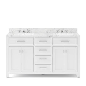 Madison 60" Double Bathroom Vanity in Pure White with Faucet