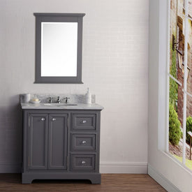 Derby 36" Single Bathroom Vanity in Cashmere Gray with Carrara Marble Top and Mirror and Faucet(s)
