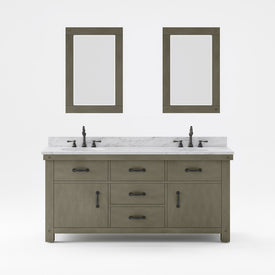 Aberdeen 72" Double Bathroom Vanity in Grizzle Gray with Mirrors and Carrara White Marble Top