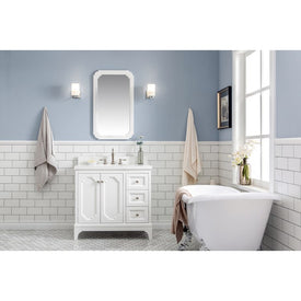 Queen 36" Single Bathroom Vanity in Pure White with Quartz Carrara Top and Faucet(s)