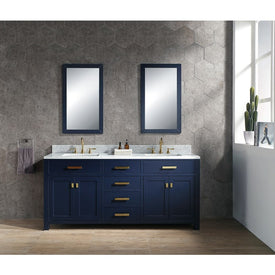 Madison 72" Double Bathroom Vanity in Monarch Blue with Carrara White Marble Top