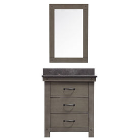 Aberdeen 30" Single Bathroom Vanity in Grizzle Gray with Mirror, Faucet, and Blue Limestone Top