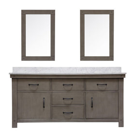 Aberdeen 72" Double Bathroom Vanity in Grizzle Gray with Mirrors, Faucets, and Carrara White Marble Top