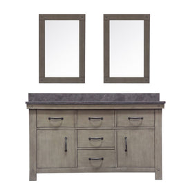 Aberdeen 60" Double Bathroom Vanity in Grizzle Gray with Mirrors, Faucets, and Blue Limestone Top