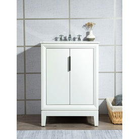Elizabeth 24" Single Bathroom Vanity in Pure White w/ Carrara White Marble Top, Mirror(s) and Faucet(s)
