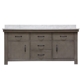Aberdeen 72" Double Bathroom Vanity in Grizzle Gray with Faucets and Carrara White Marble Top