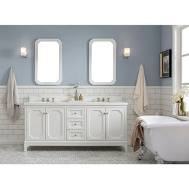 Queen 72" Double Bathroom Vanity in Pure White with Quartz Top, Mirror(s) and Faucet(s)