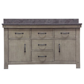 Aberdeen 60" Double Bathroom Vanity in Grizzle Gray with Faucets and Blue Limestone Top