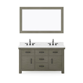 Aberdeen 60" Double Bathroom Vanity in Grizzle Gray with Mirror and Carrara White Marble Top