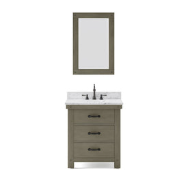 Aberdeen 30" Single Bathroom Vanity in Grizzle Gray with Mirror and Carrara White Marble Top