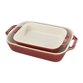 Two-Piece Ceramic Rectangular Baking Dish Set - Rustic Red