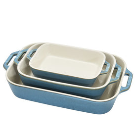 Three-Piece Ceramic Rectangular Baking Dish Set - Rustic Turquoise