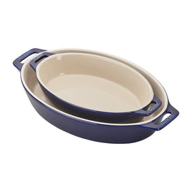 Two-Piece Ceramic Oval Baking Dish Set - Dark Blue